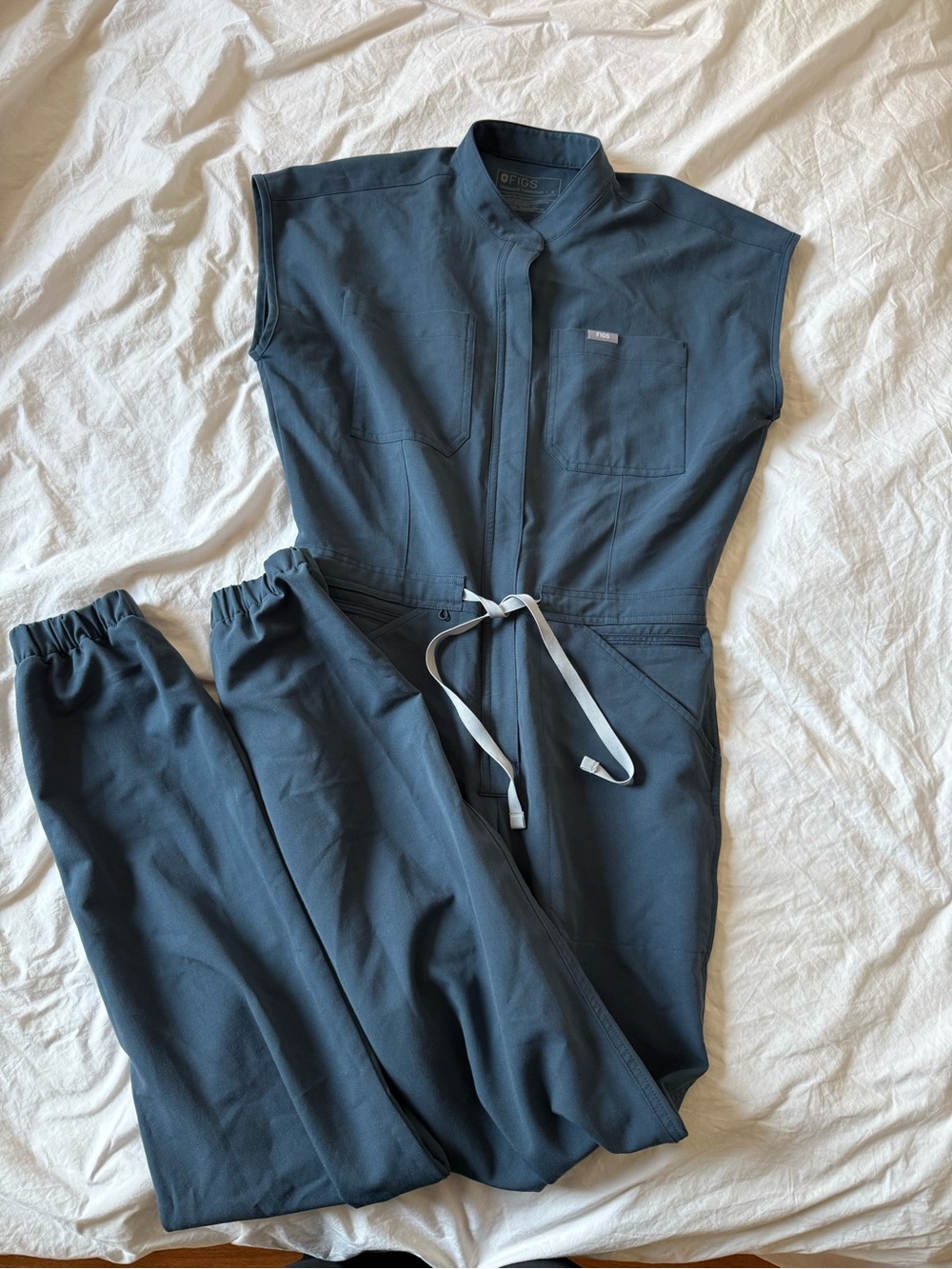 Women’s gray navy figs scrub jumpsuit - Picture 2 of 4